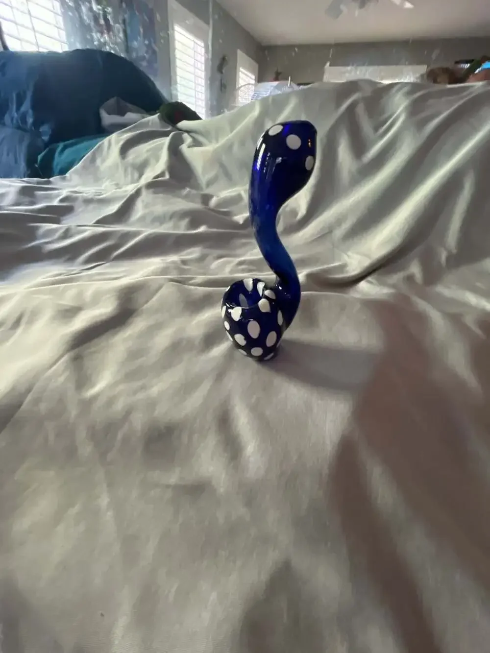 Blue and White Glass  Hand Piece with Polka Dot Motif